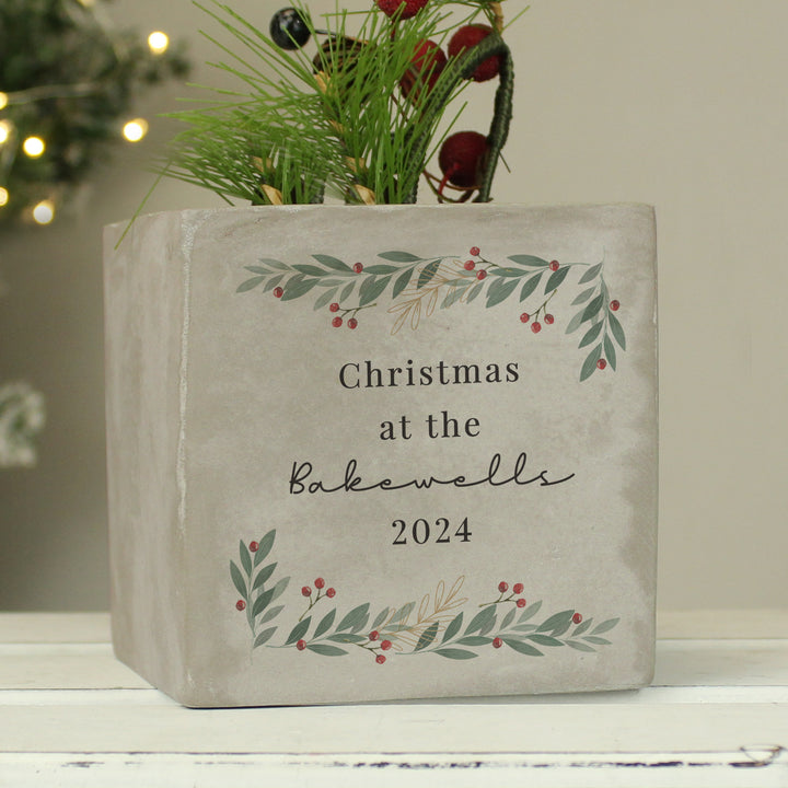 Buy Personalised Christmas Foliage Concrete Planter available now at www.giftsfinder.co.uk