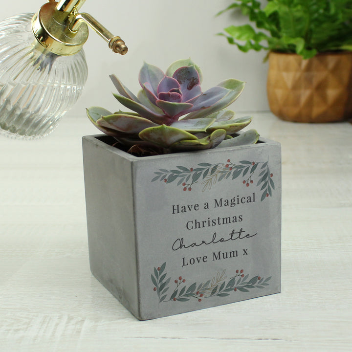 Buy Personalised Christmas Foliage Concrete Planter available now at www.giftsfinder.co.uk