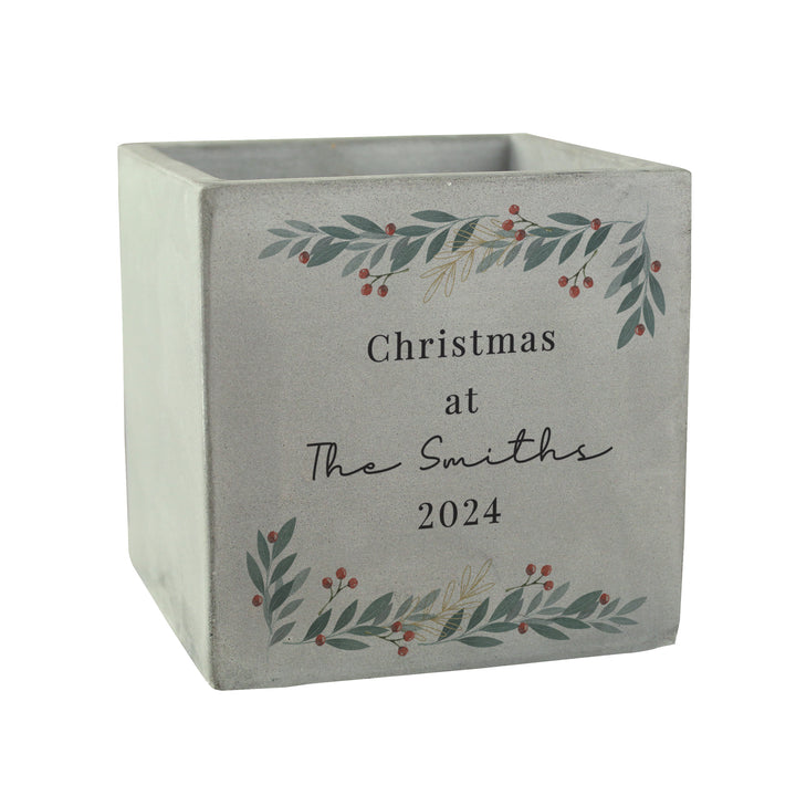 Buy Personalised Christmas Foliage Concrete Planter available now at www.giftsfinder.co.uk