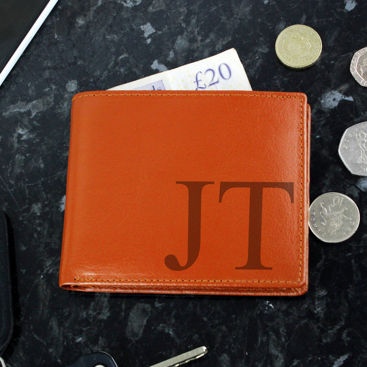 Personalised Big Initials Tan Leather Wallet - part of the Gifts Finder Personalised Mens Wallets collection