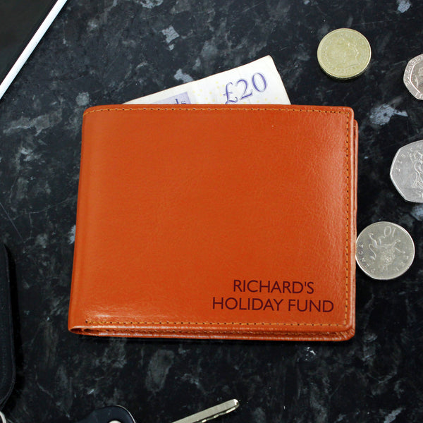 Buy Personalised Message Tan Leather Wallet available now at www.giftsfinder.co.uk