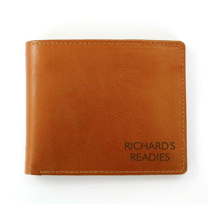 Personalised Message Tan Leather Wallet - part of the Gifts Finder Personalised Mens Wallets collection