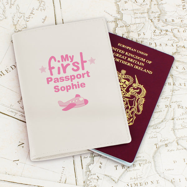 Buy Personalised My First Cream Passport Holder at www.giftsfinder.co.uk