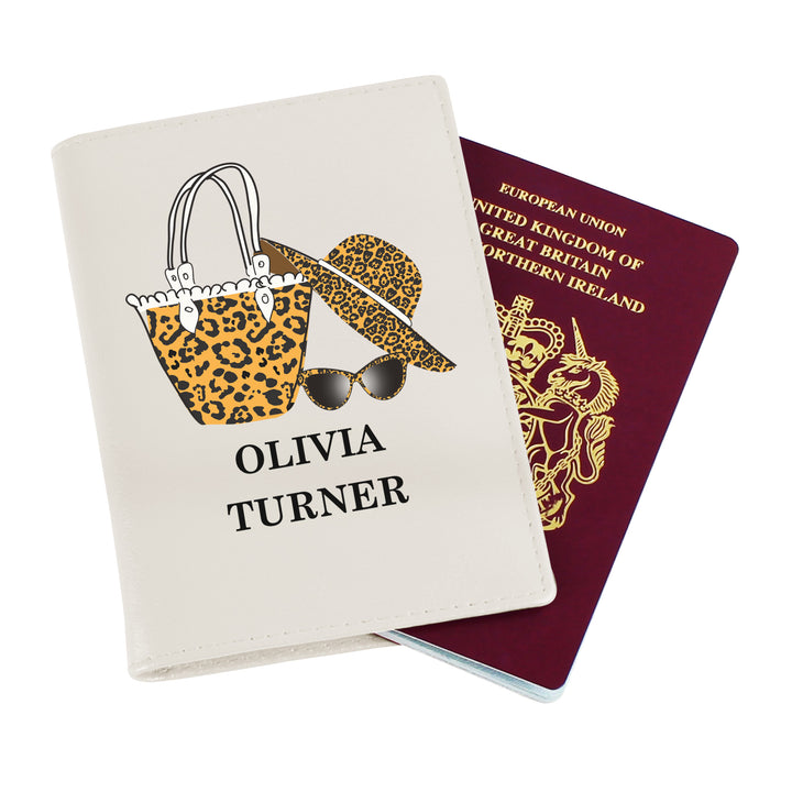 Personalised Leopard Print Cream Passport Holder - part of the Gifts Finder Personalised Passport Holders collection