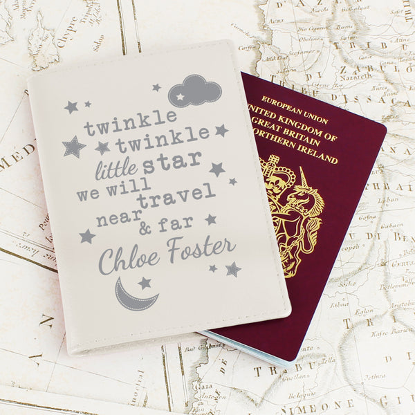 Personalised Twinkle Twinkle Cream Passport Holder in gift category Personalised Passport Holders