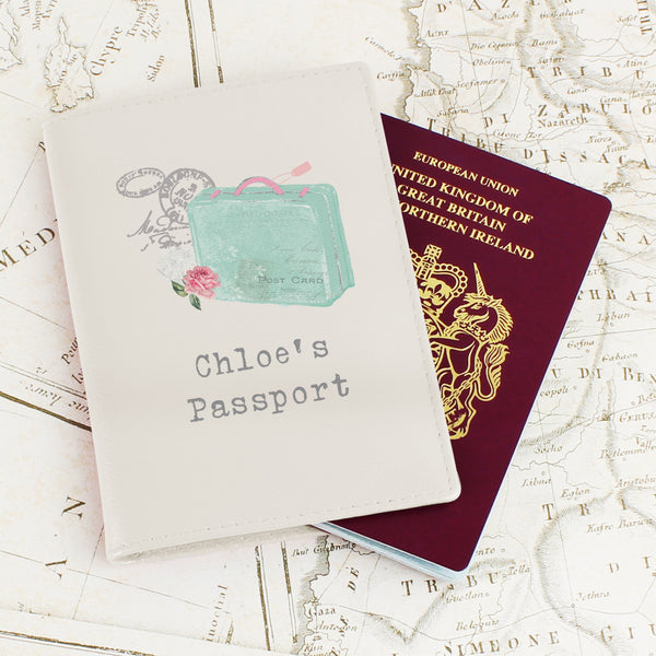 Personalised Vintage Pastel Travel Cream Passport Holder in gift category Personalised Passport Holders