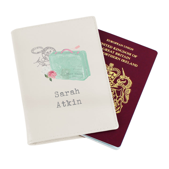 Personalised Vintage Pastel Travel Cream Passport Holder - part of the Gifts Finder Personalised Passport Holders collection