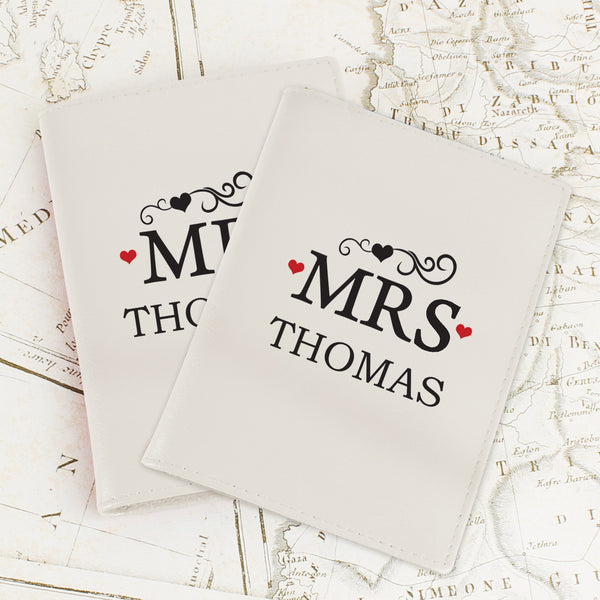 Buy Personalised Mr & Mrs Cream Passport Holders available now at www.giftsfinder.co.uk