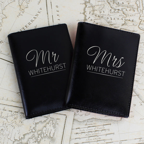 Buy Personalised Mr & Mrs Black Passport Holders available now at www.giftsfinder.co.uk