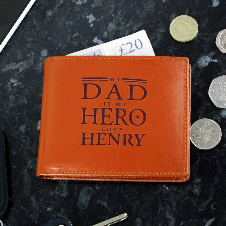 Personalised My Dad Is My Hero Tan Leather Wallet - part of the Gifts Finder Personalised Mens Wallets collection