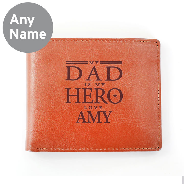 Personalised My Dad Is My Hero Tan Leather Wallet - part of the Gifts Finder Personalised Mens Wallets collection