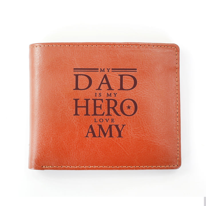 Personalised My Dad Is My Hero Tan Leather Wallet - part of the Gifts Finder Personalised Mens Wallets collection