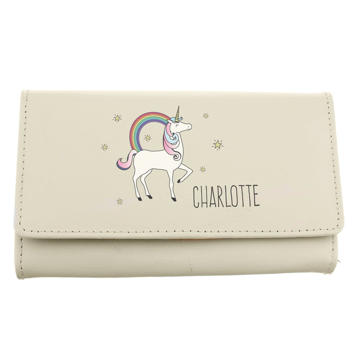 Buy Personalised Unicorn Cream Purse at www.giftsfinder.co.uk