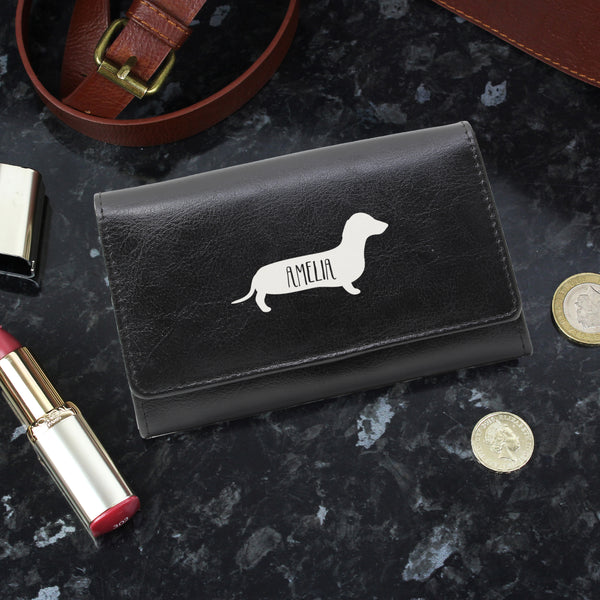 Buy Personalised Sausage Dog Black Purse at www.giftsfinder.co.uk