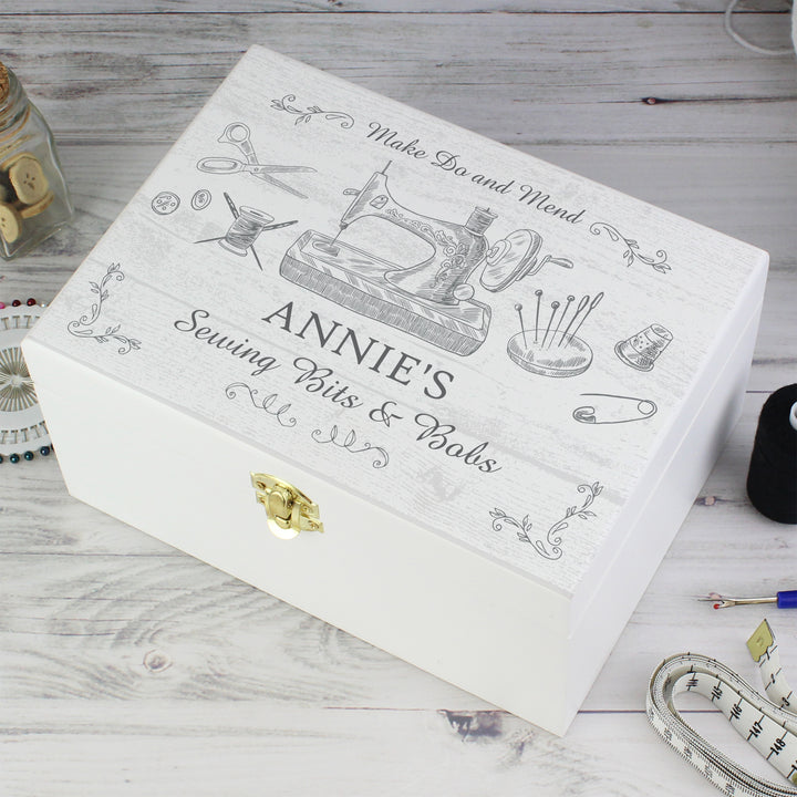 Buy Personalised Sewing Kit White Wooden Keepsake Box at www.giftsfinder.co.uk