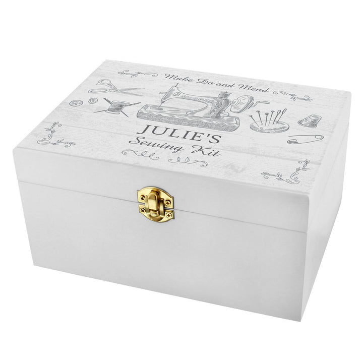 Buy Personalised Sewing Kit White Wooden Keepsake Box at www.giftsfinder.co.uk