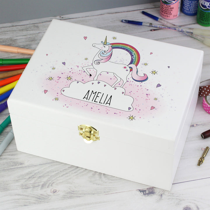 Personalised Unicorn White Wooden Keepsake Box - part of the Gifts Finder Personalised Ornaments & Keepsakes collection