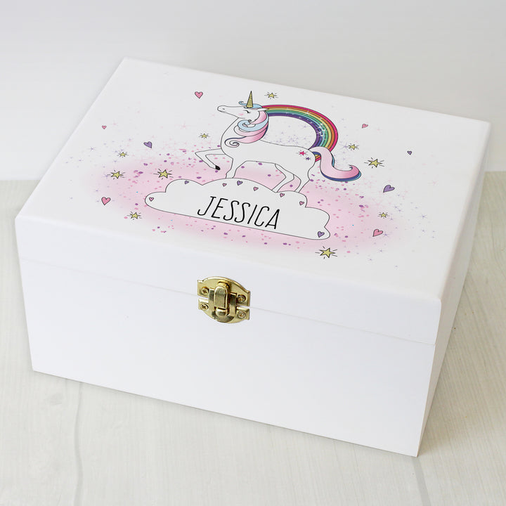 Personalised Unicorn White Wooden Keepsake Box - part of the Gifts Finder Personalised Ornaments & Keepsakes collection