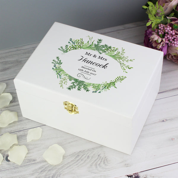 Buy Personalised Fresh Botanical White Wooden Keepsake Box at www.giftsfinder.co.uk