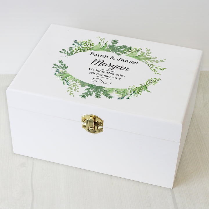 Buy Personalised Fresh Botanical White Wooden Keepsake Box at www.giftsfinder.co.uk