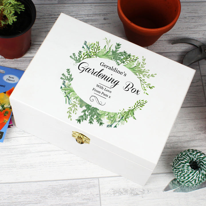 Buy Personalised Fresh Botanical White Wooden Keepsake Box at www.giftsfinder.co.uk