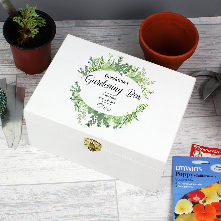 Buy Personalised Fresh Botanical White Wooden Keepsake Box at www.giftsfinder.co.uk