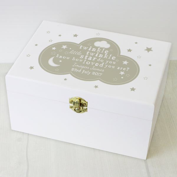 Buy Personalised Twinkle Twinkle White Wooden Keepsake Box at www.giftsfinder.co.uk