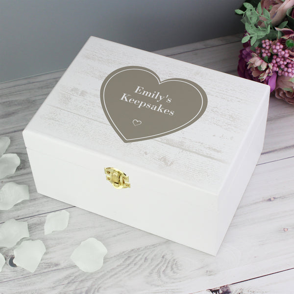 Buy Personalised Rustic Heart White Wooden Keepsake Box at www.giftsfinder.co.uk