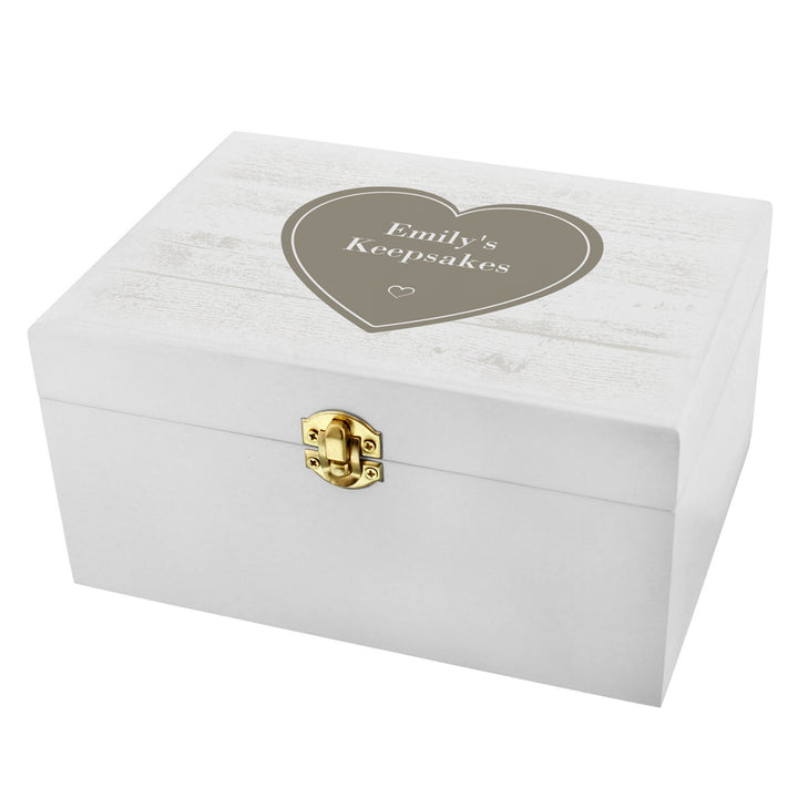 Personalised Rustic Heart White Wooden Keepsake Box - part of the Gifts Finder Personalised Ornaments & Keepsakes collection