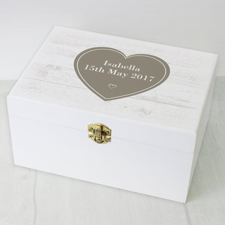 Personalised Rustic Heart White Wooden Keepsake Box - part of the Gifts Finder Personalised Ornaments & Keepsakes collection