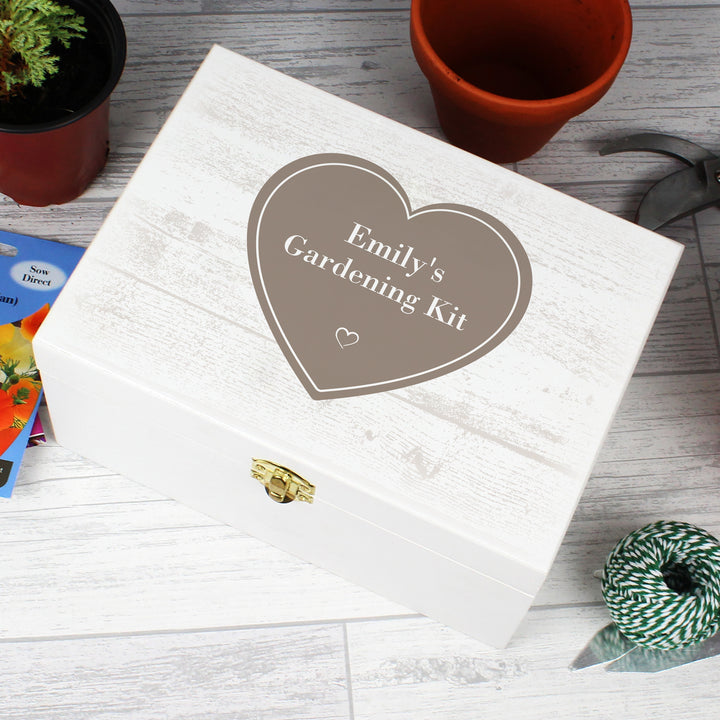 Personalised Rustic Heart White Wooden Keepsake Box - part of the Gifts Finder Personalised Ornaments & Keepsakes collection