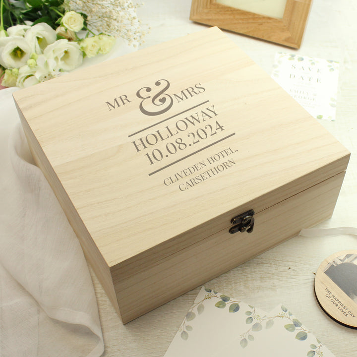 Personalised Mr & Mrs Large Wooden Keepsake Box - part of the Gifts Finder Personalised Ornaments & Keepsakes collection