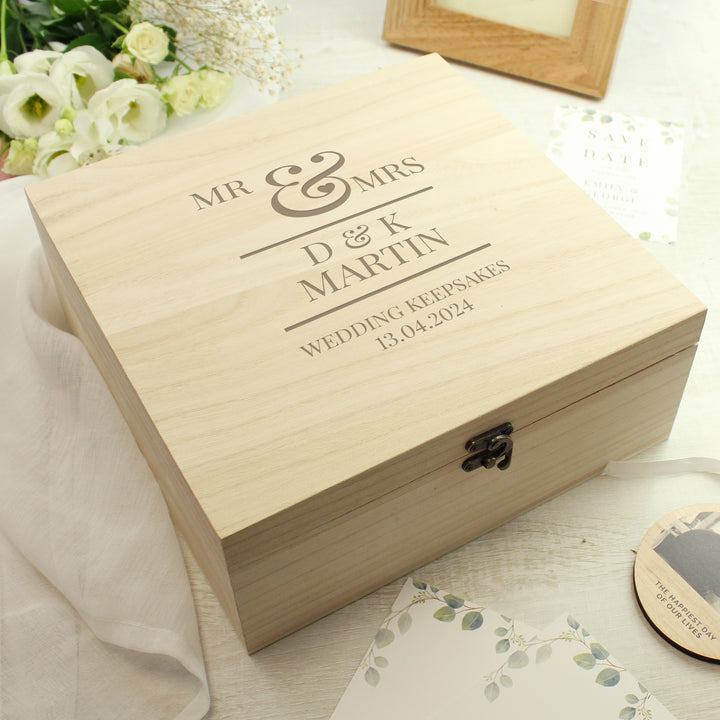 Personalised Mr & Mrs Large Wooden Keepsake Box - part of the Gifts Finder Personalised Ornaments & Keepsakes collection