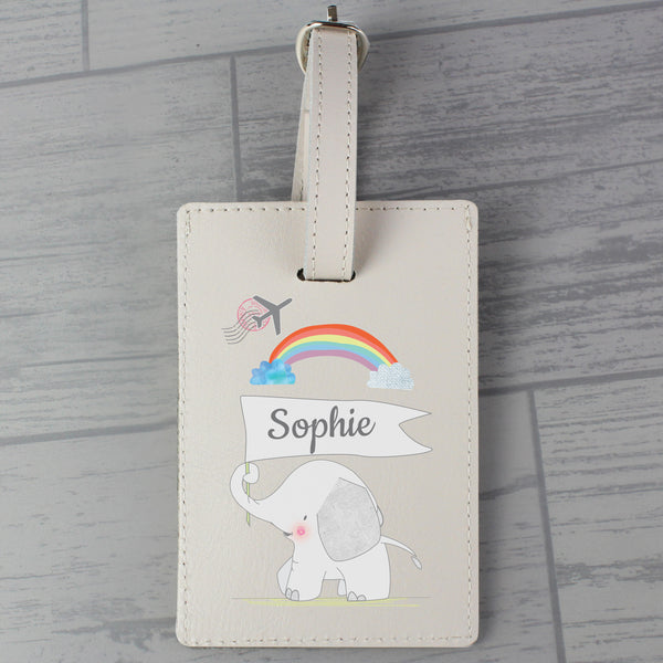 Buy Personalised Hessian Elephant Cream Luggage Tag at www.giftsfinder.co.uk