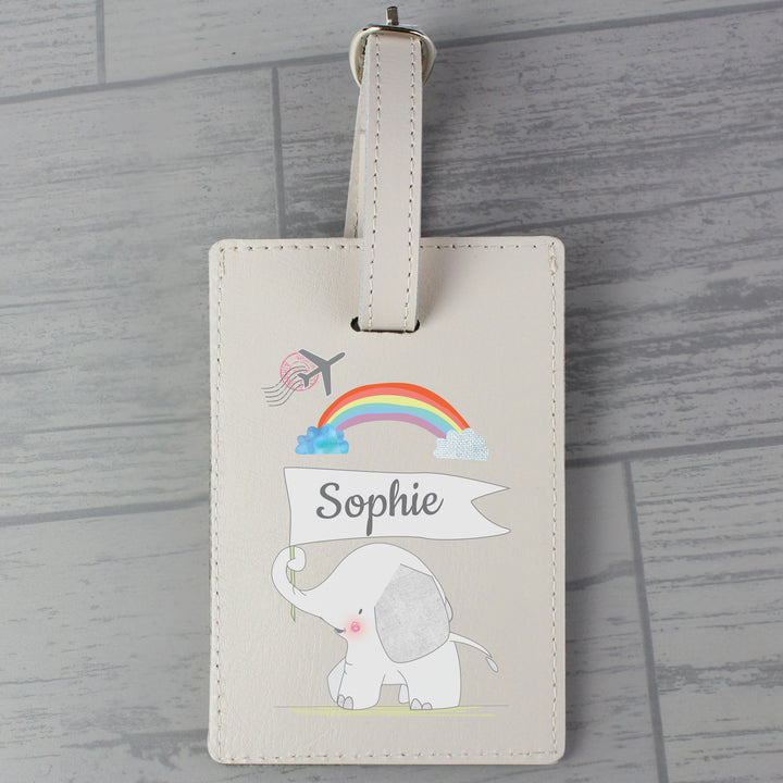 Buy Personalised Hessian Elephant Cream Luggage Tag at www.giftsfinder.co.uk