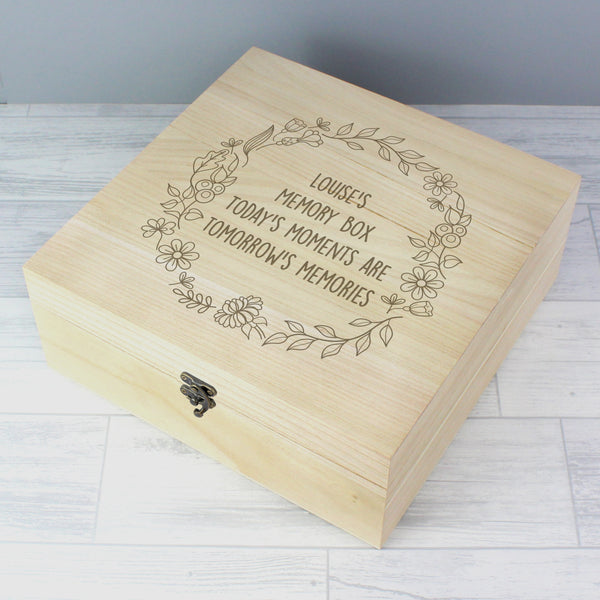 Buy Personalised Floral Wreath Large Wooden Keepsake Box at www.giftsfinder.co.uk