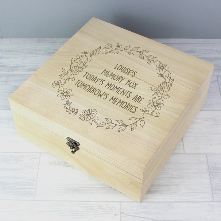 Personalised Floral Wreath Large Wooden Keepsake Box - part of the Gifts Finder Personalised Ornaments & Keepsakes collection