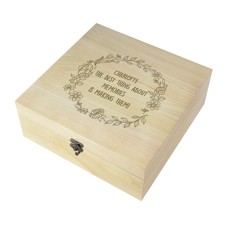 Personalised Floral Wreath Large Wooden Keepsake Box - part of the Gifts Finder Personalised Ornaments & Keepsakes collection