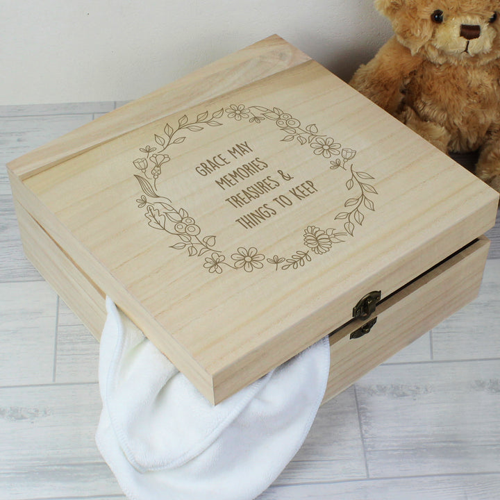 Personalised Floral Wreath Large Wooden Keepsake Box - part of the Gifts Finder Personalised Ornaments & Keepsakes collection