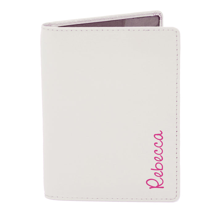 Buy Personalised Pink Name Cream Passport Holder at www.giftsfinder.co.uk