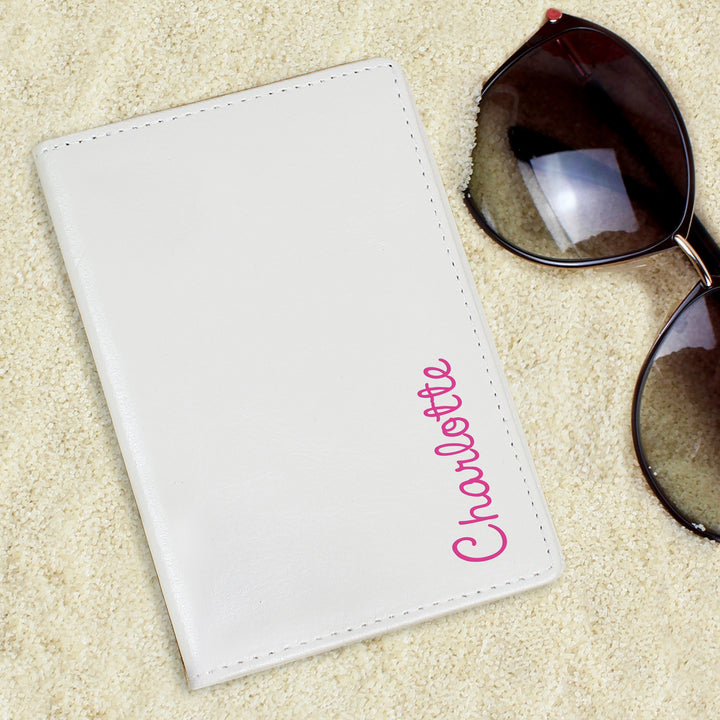 Personalised Pink Name Island Cream Passport Holder - part of the Gifts Finder Personalised Passport Holders collection