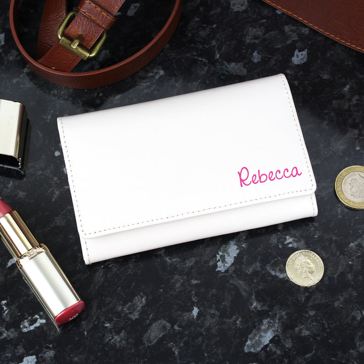 Buy Personalised Pink Name Cream Leather Purse at www.giftsfinder.co.uk