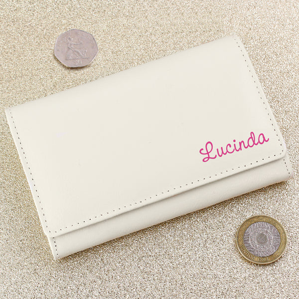 Buy Personalised Pink Name Cream Leather Purse at www.giftsfinder.co.uk