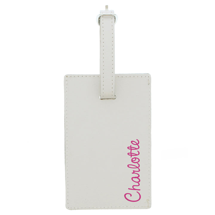 Buy Personalised Pink Name Cream Luggage Tag at www.giftsfinder.co.uk