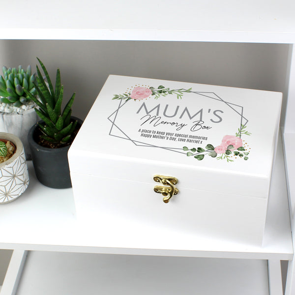 Buy Personalised Abstract Rose White Wooden Keepsake Box at www.giftsfinder.co.uk