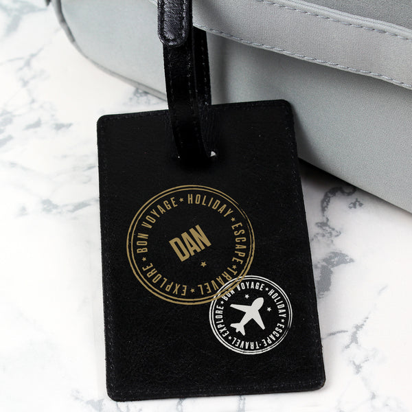 Buy Personalised Stamped Black Luggage Tag at www.giftsfinder.co.uk