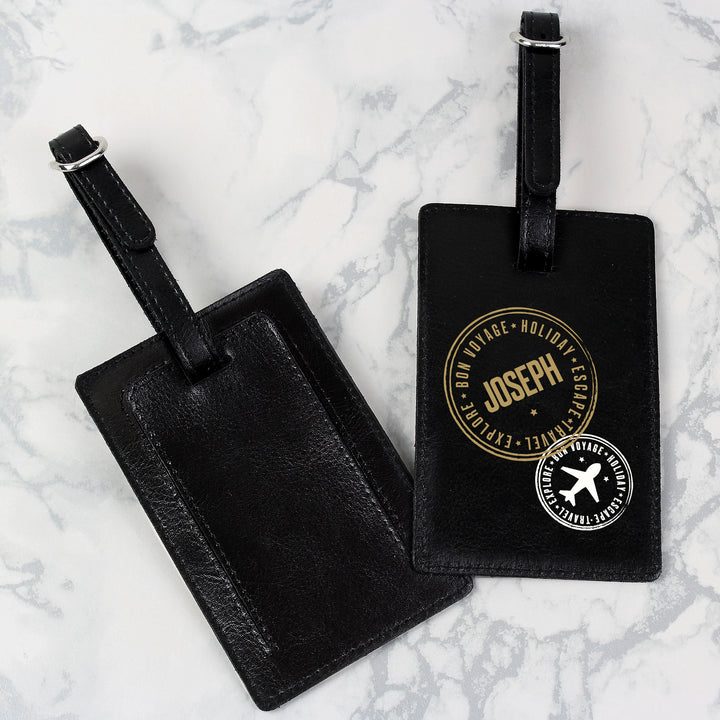 Buy Personalised Stamped Black Luggage Tag at www.giftsfinder.co.uk