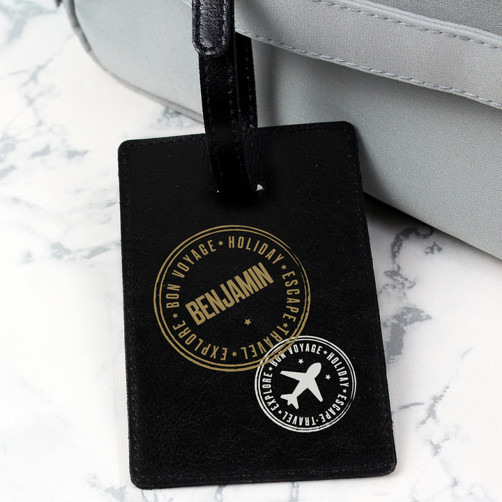 Buy Personalised Stamped Black Luggage Tag at www.giftsfinder.co.uk