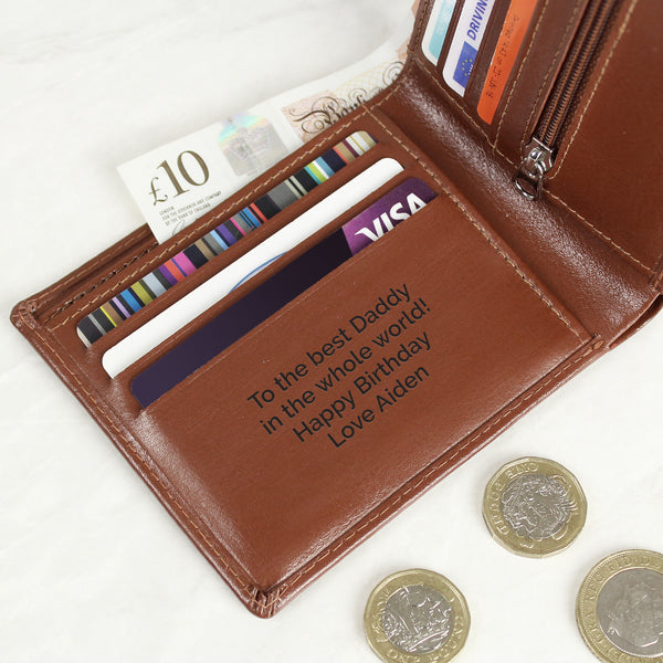 Buy Personalised Free Text Tan Leather Wallet at www.giftsfinder.co.uk