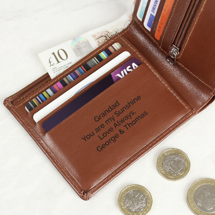 Buy Personalised Free Text Tan Leather Wallet at www.giftsfinder.co.uk